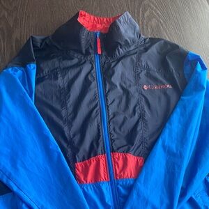 Mens Columbia Black and Blue Windbreaker with Red Accents